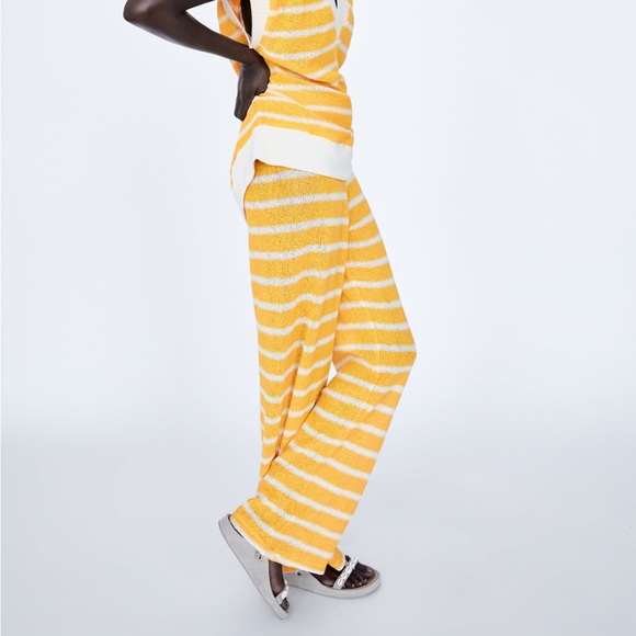 Zara Pants - Zara Yellow and White Striped Straight Leg Pants NWT Small